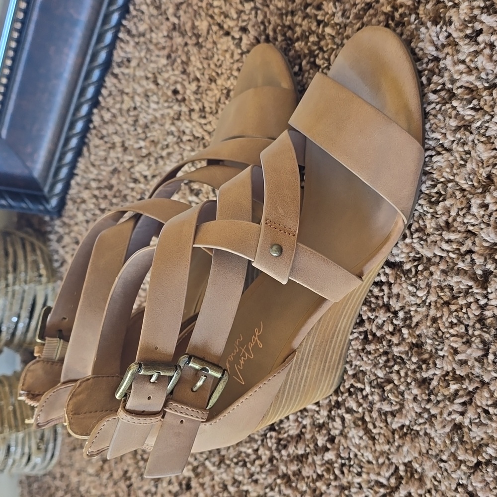 Wedged Heel Tan Sandals